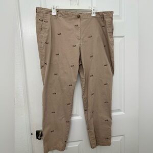 Talbots Women's Weekend Chino Pants with Embroidered Dachshund Design Size 18